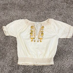 Banana Republic Cream Peasant Blouse with Embroidered Detail
